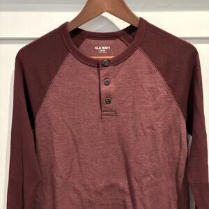 Old Navy Henley Shirt‎ Boys XXL 18 Burgundy Red Waffle Thermal Long Sleeve
